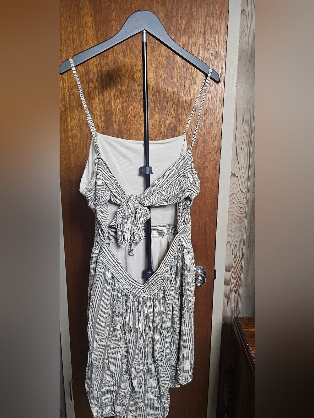 American Eagle Outfitters Navy and White Striped Midi Dress Open Back Size XL - Picture 2 of 3